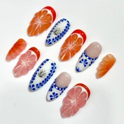 Alternative view of Free Style Summer Fruit Almond Press On Nails, Handmade Fake Nails Nails, Unique Nails for Birthday Event Photograph Holiday Birthday