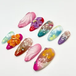 Alternative view of Trendy Colorful 3D Flower for Summer Medium Almond Press On Nail, Custom Design Nail Art,Fake/Flase Nail for Birthday Holiday Vacation Nail