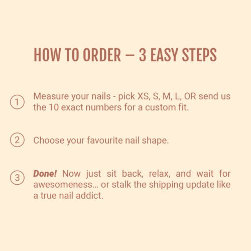 How to order Auramani press-on nails in 3 steps: measure your nails, choose a shape, then wait for your set