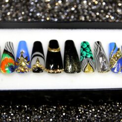 Goth Glitter Press On Nails | Crystal Mystique Long Stiletto Alt Fashion V13