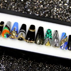 Alternative view of Goth Glitter Press On Nails | Crystal Mystique Long Stiletto Alt Fashion V13