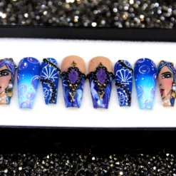 Deep Ocean Ombre Press On Nails: Y2K Crystal Long Fake Nails