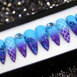 Alternative view of Blue Ombre Press On Nails: Aqua Kiss Stiletto Fake Nails
