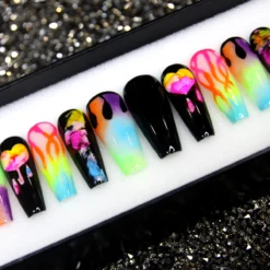 Alternative view of Heartbeat Watercolor Press On Nails: Crystal Stiletto Festive Goth Nails