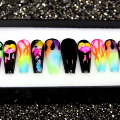 Heartbeat Watercolor Press On Nails: Crystal Stiletto Festive Goth Nails