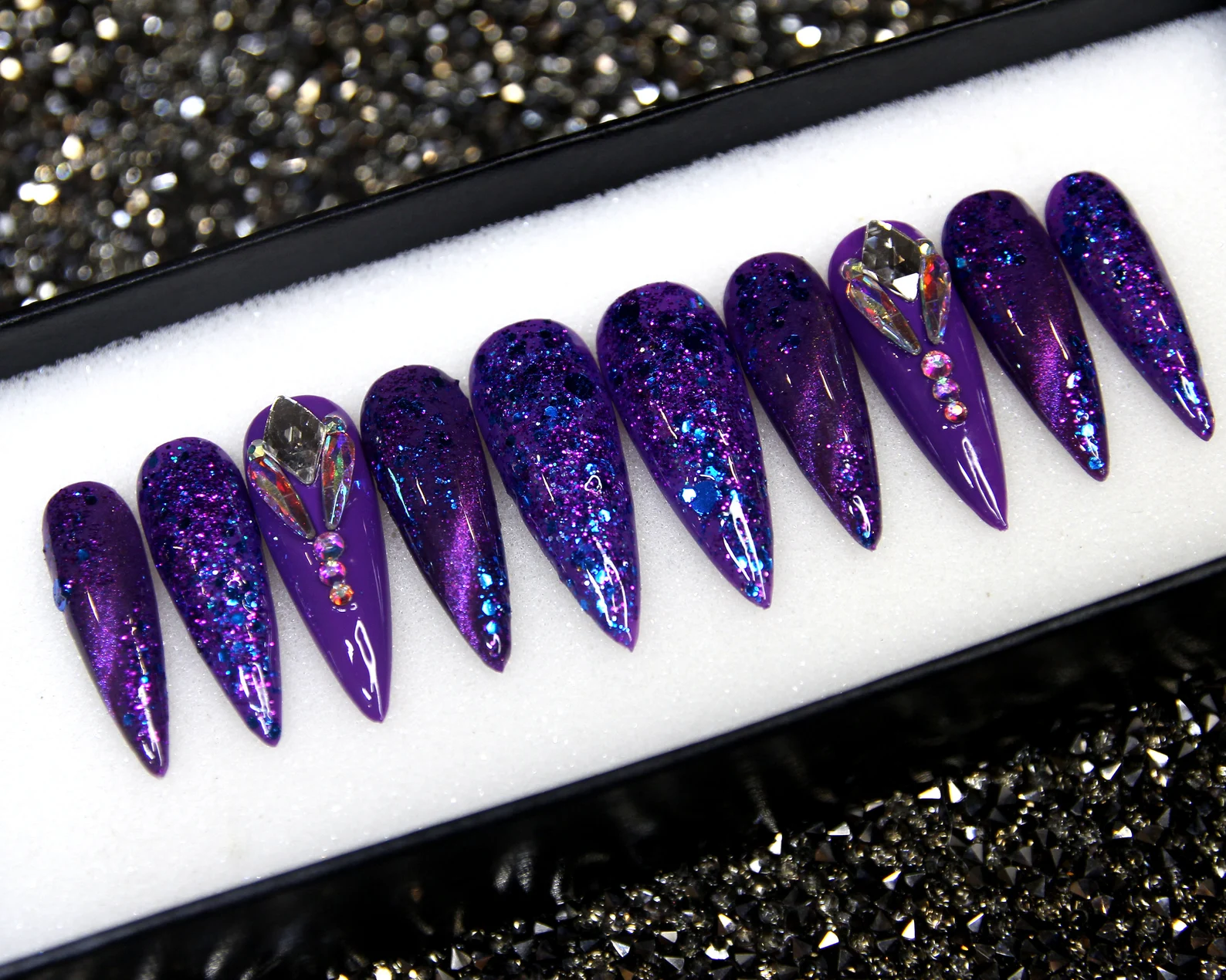 Purple Ombre Ocean Nails – 3D Starfish Press On, Mermaidcore Stiletto V78 - Image 2