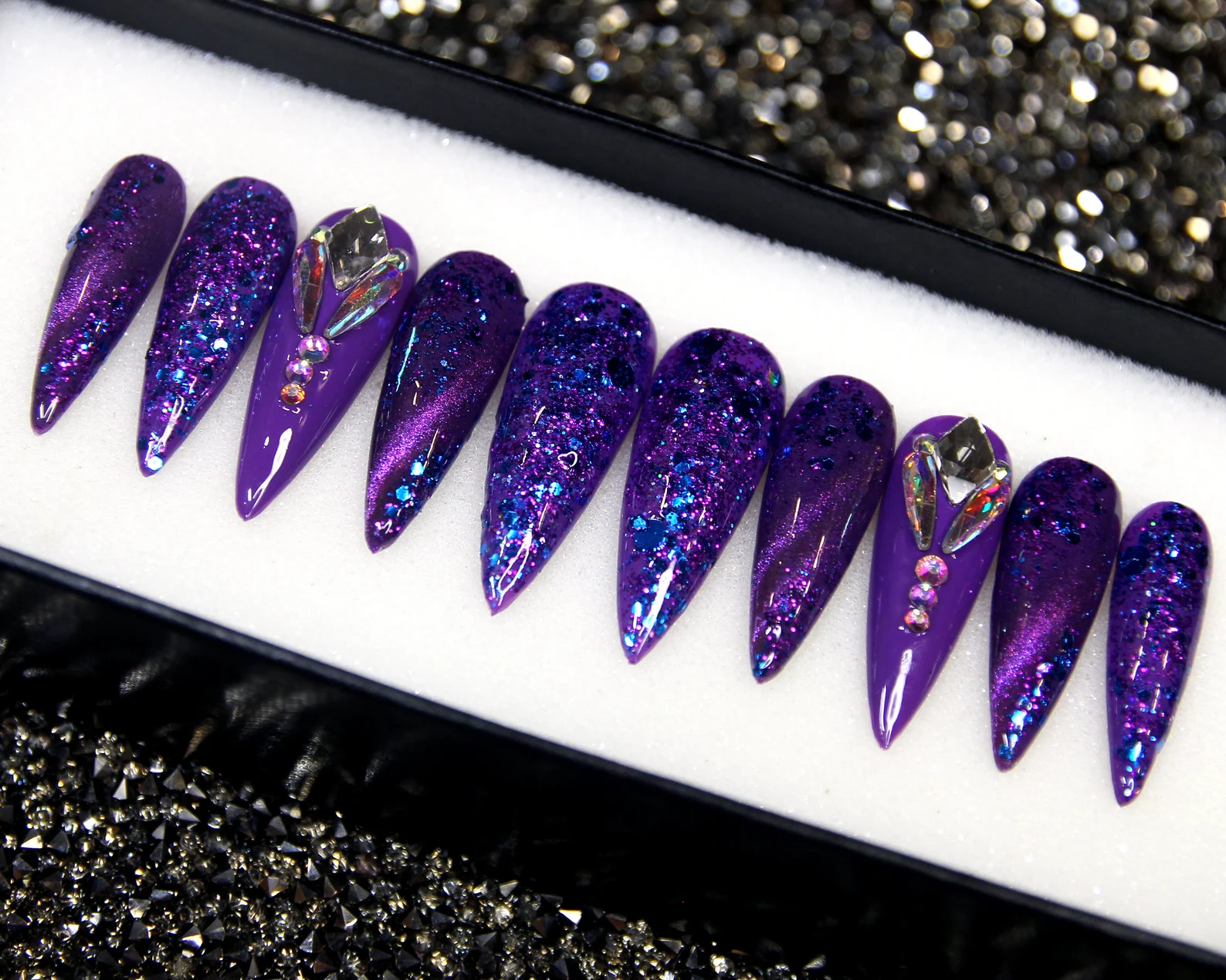 Purple Ombre Ocean Nails – 3D Starfish Press On, Mermaidcore Stiletto V78 - Image 3