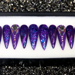 Purple Ombre Ocean Nails – 3D Starfish Press On, Mermaidcore Stiletto V78