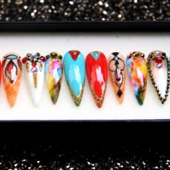 Egypt Rainbow Stiletto Press On Nails: Luxury Festival False Nail Set