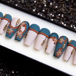 Alternative view of Matte Latte Autumn Nails – Elegant Coffin Press On, Kawaii Wedding Set, Japanese Style V108