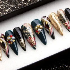 Alternative view of Japanese Floral Press On Nails: Crystal Coffin Y2K Festive Nails