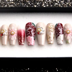 Handmade Ceramic Pattern Press On Nails: Bridal Coffin False Nails