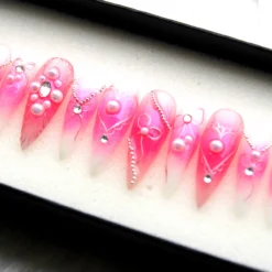 Alternative view of Pink Ombre Press On Nails: Y2K Crystal 3D Fake Nails