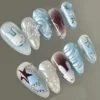 Blue and White 3D Easter Press-On Nails