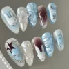 Blue and White 3D Easter Press-On Nails