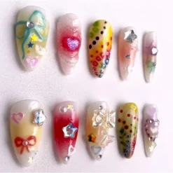 Alternative view of Creative Press On Nails: Artistic Set with Various Colors | Butterflies, Bow, Sparkling Stars & Glitter | Polka Dots Nail Set
