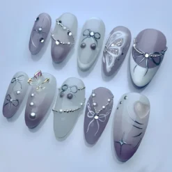 Alternative view of 3D Butterflies Press On Nail | Custom Handpainted Acrylic Purple Spring Fake/False Nails | Purple Nails | Fairycore Nails