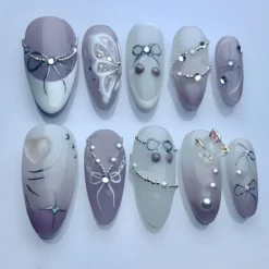 3D Butterflies Press On Nail | Custom Handpainted Acrylic Purple Spring Fake/False Nails | Purple Nails | Fairycore Nails