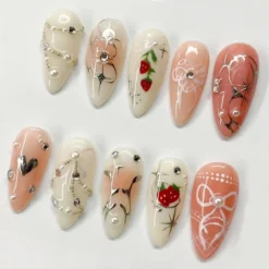 Alternative view of Elegant Handcrafted Press-On Nails | Delicate Charms and Chic Embellishments | Spring Fake Nails | Floral Nails | Fairycore Nails