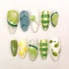 Hand-Painted Lemon Lime Plaid Press-On Nails