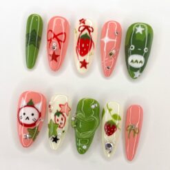 Alternative view of Ghibli Long Almond Press On Nails | Free Style Handpainted Cartoon in Fake Nails | Anime Nails Art | Miffy Nails | Abstract Nails