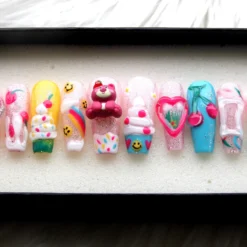 Happy Bear Press On Nails: 3D Y2K Stiletto False Nail Set