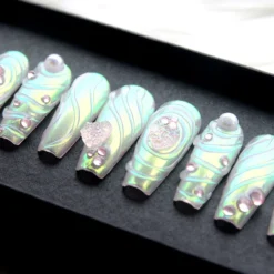 Alternative view of Pearl Aurora Chrome Nails | Y2K Kawaii Press On With Iridescent Finish V194
