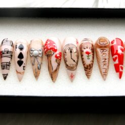 Handmade Alice in Wonderland Press On Nails: 3D False Nail Set