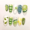 Hand-Painted Lemon Lime Plaid Press-On Nails