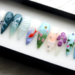 Alternative view of Koi Fish Press On Nails: Japanese Floral 3D Stiletto False Nails