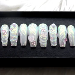 Pearl Aurora Chrome Nails | Y2K Kawaii Press On With Iridescent Finish V194