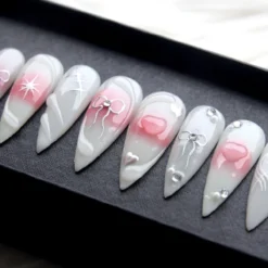 Alternative view of Handmade Coquette Press On Nails: Y2K Floral Stiletto False Nails