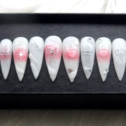 Handmade Coquette Press On Nails: Y2K Floral Stiletto False Nails