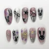 Gothic Kawaii Bunny Black Silver Press-On Nails