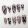 Gothic Kawaii Bunny Black Silver Press-On Nails