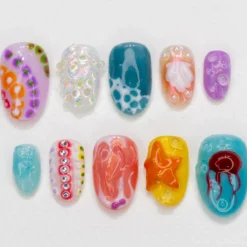 Unique Starfish and Coral Press On Nails | Mermaid and Ocean Elements Fake Nails | Sea Life Nail Art | 3D Beach Acrylic Nails
