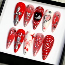 Alternative view of Hand-Painted 3D Gothic Stiletto Press On Nails: Red Y2K False Nails
