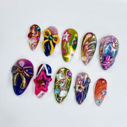 Alternative view of Whimsical Artisan Press-On Nails | Eccentric Multi-Color Fake Nails | Luxury Custom Acrylic Nails | Dazzling Hand-Painted Nail Art |