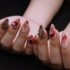 Alternative view of Unique 3D Design with Horror Blood Eyeball Almond Halloween Press On Nails, Scary Fake Nails Art for Spooky Season