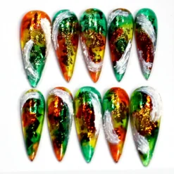Marble 3D Stiletto Press On Nails: Gem Mix Y2K Fake Nails