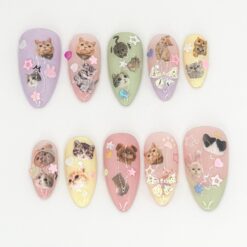 Cute Kitty and Bow fall press on nails | Perfect for Pet Lovers | Kawaii Cat-Themed Press On Nails for Cute Style| Handmade Design