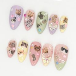 Alternative view of Cute Kitty and Bow fall press on nails | Perfect for Pet Lovers | Kawaii Cat-Themed Press On Nails for Cute Style| Handmade Design