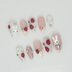 Alternative view of Kawaii Bunny & Strawberry Press On Nails - 3D Handmade Cute Nail Art - Y2K Aesthetic