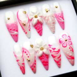 Alternative view of 3D Flower Press On Nails: Hot Pink Stiletto Y2K Nails