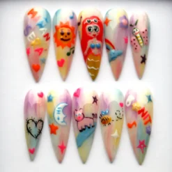 Colorful Stiletto Press On Nails: Y2K Mix and Match False Nails