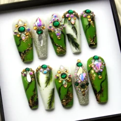 Alternative view of Jade Haunt Press On Nails: Emerald Green Glitter, Y2K Style
