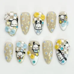 Kawaii Puppy Press On Nails | Cute Character Nail Art | Handmade Cartoon Nail Set | 3D Kawaii Nails | Handmade Nail Art