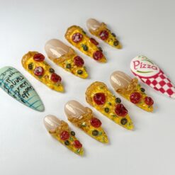 Alternative view of Cute Pizza-Themed Press-On Nails | Handmade Pizza Slice Press-On Nail Set | Funny & Playful Nails | Realistic Pizza Design