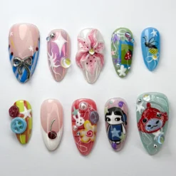Kawaii Cartoon Press-On Nails | 3D Cute Fantasy Nail Art | Cartoon, Fantasy Style | Fun & Playful Nail Set | Whimsical Kawaii Nail
