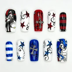 Sonic vs Shadow Press On Nails | Red & Blue Star Nails | Edgy Cartoon Gaming Nail Art | Character Nails | Sonic Inspired Press Ons
